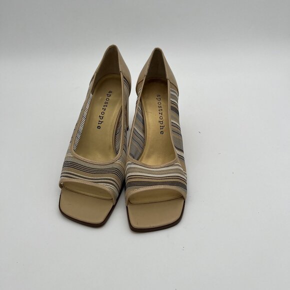 Apostrophe Womens Size 7.5 Sandy Beige Mesh & Leather Heels - Picture 4 of 6